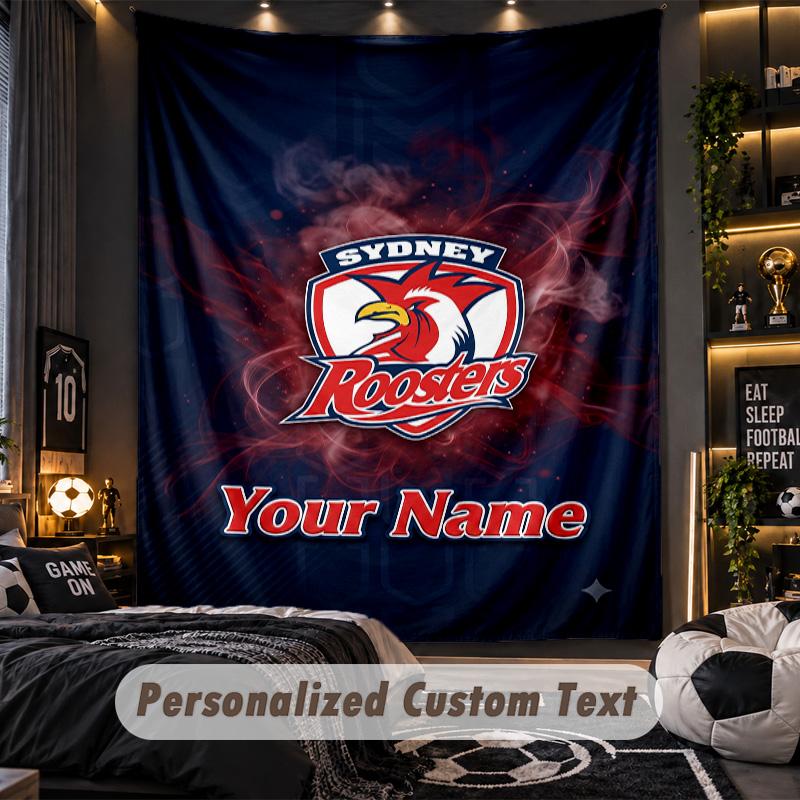 TapestrySydney Roosters Custom Name Text Personalized Wall Hanging Tapestry Home Wall Decor