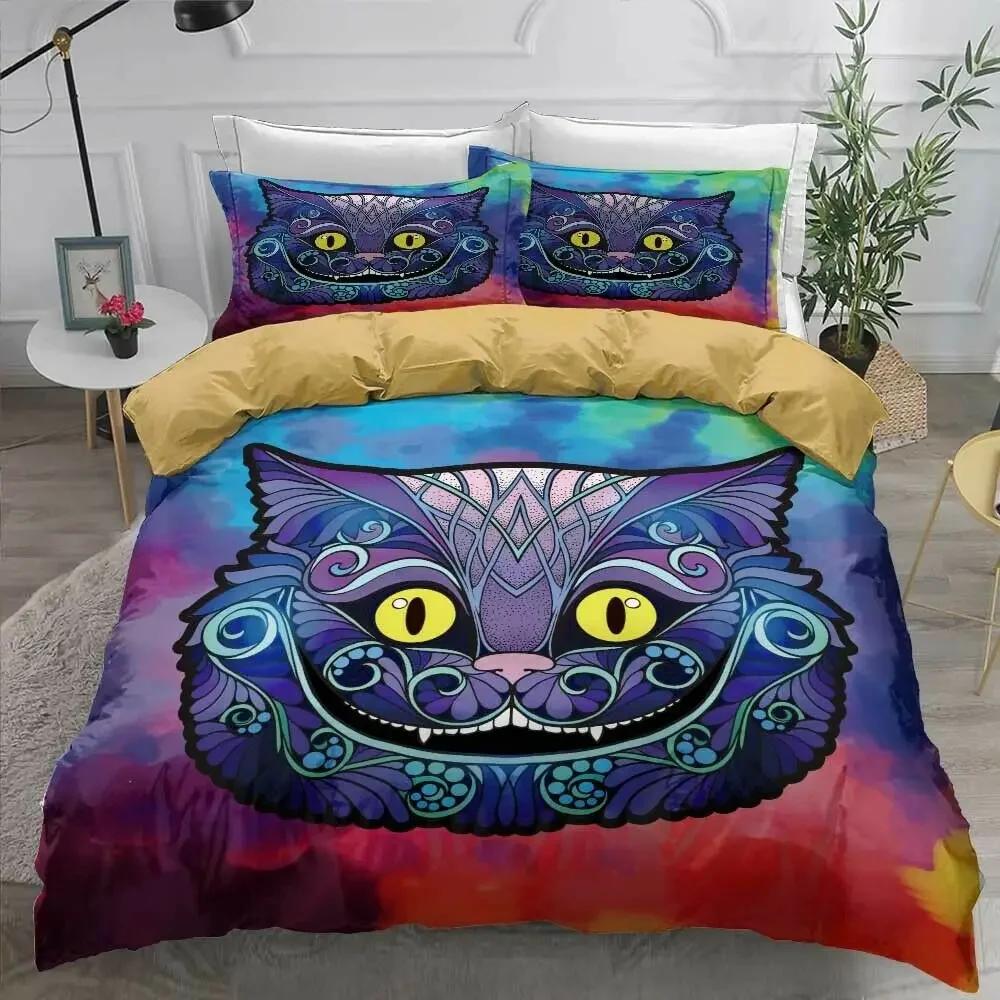 

Комплект постельного белья «Чеширский кот», напечатанный на 3D-принтере, пододеяльник, чехлы для одеяла для спальни, одинарный, полуторный, королевский размер, покрывало, домашний текстиль, 2/3 предмета 70x133cm 2pcs