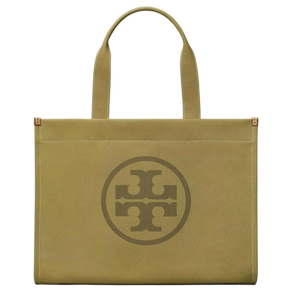Tory Burch Ella Logo Detail Hidden Magnetic Closure Bridge Design Cotton Canvas Tote Bag Women tote Gray-Green 148792-300