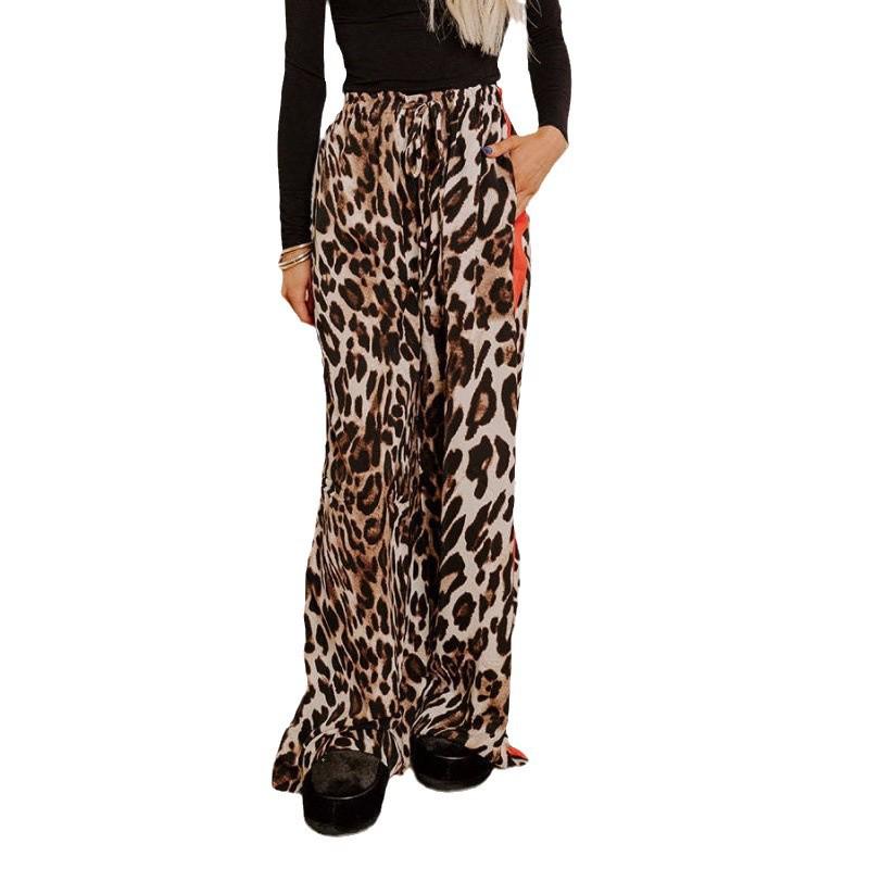Leopard Print Patchwork Wide-Leg Women's Trousers