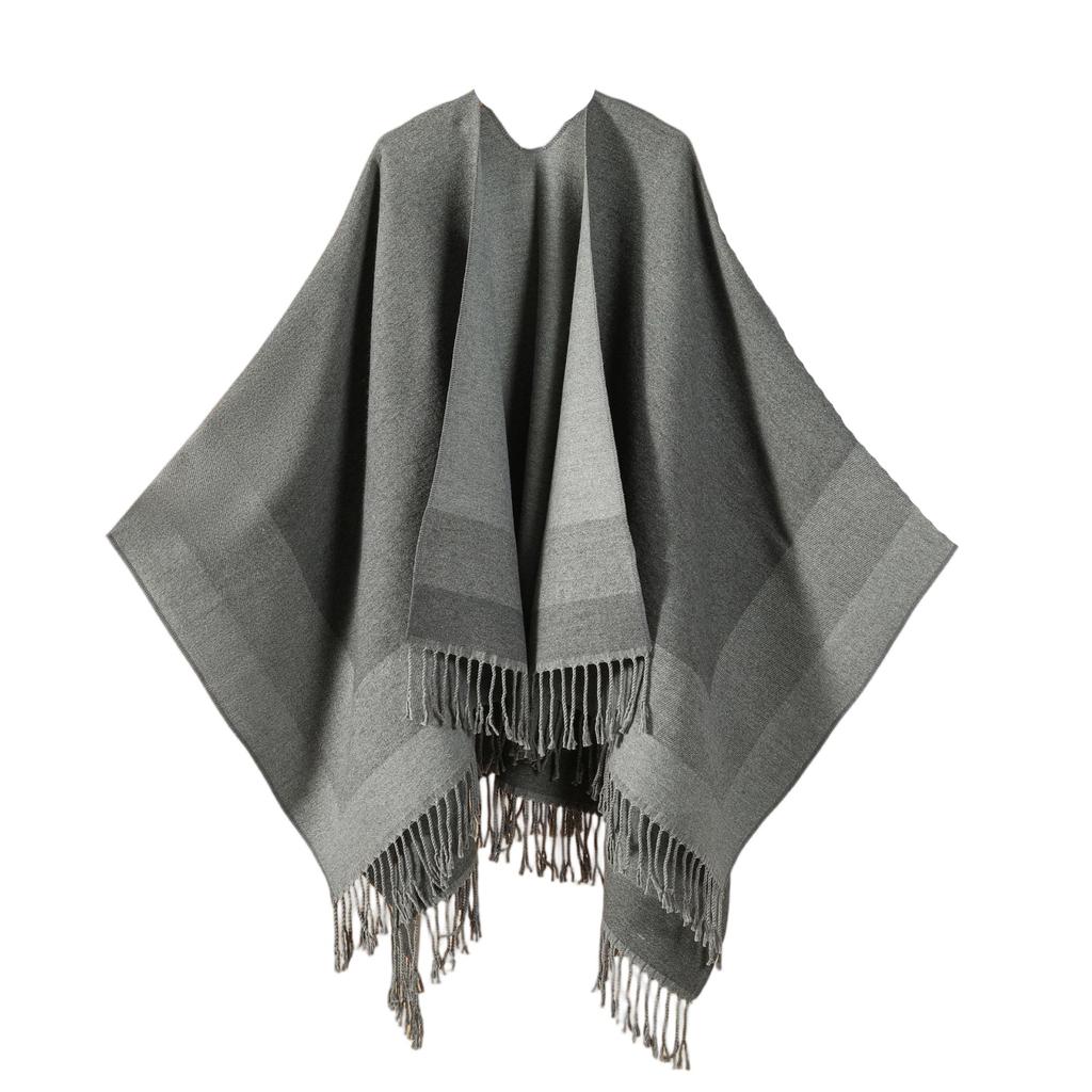 Ladies' Fashionable Single-color Fringed Slit Shawl, Double-sided Three-dimensional Wavy Warm Imitation Cashmere Scarf, Cloak Cardigan