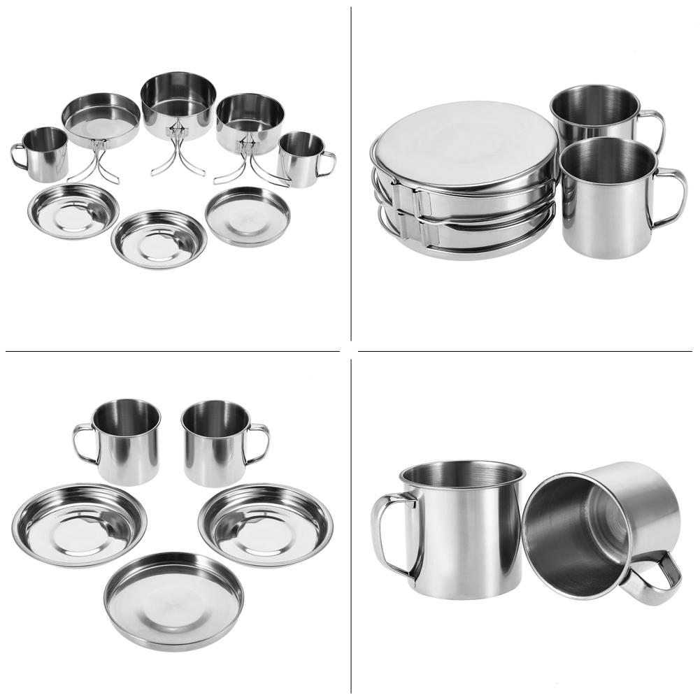 8Pcs Camping Cookware Set, Portable Stainless Steel Cookware with Foldable Handles for Outdoor Camping Picnic
