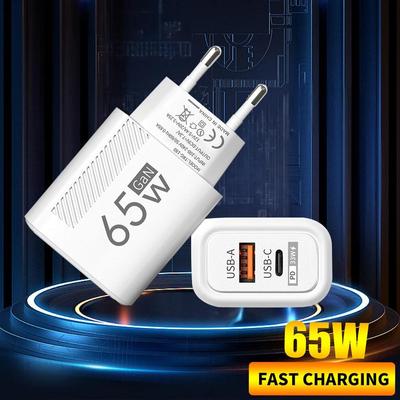 Caricatore USB C Totale 65W Caricatore da Muro a Ricarica Rapida GaN Per Ricarica Rapida Spina EU Adattatore Caricatore