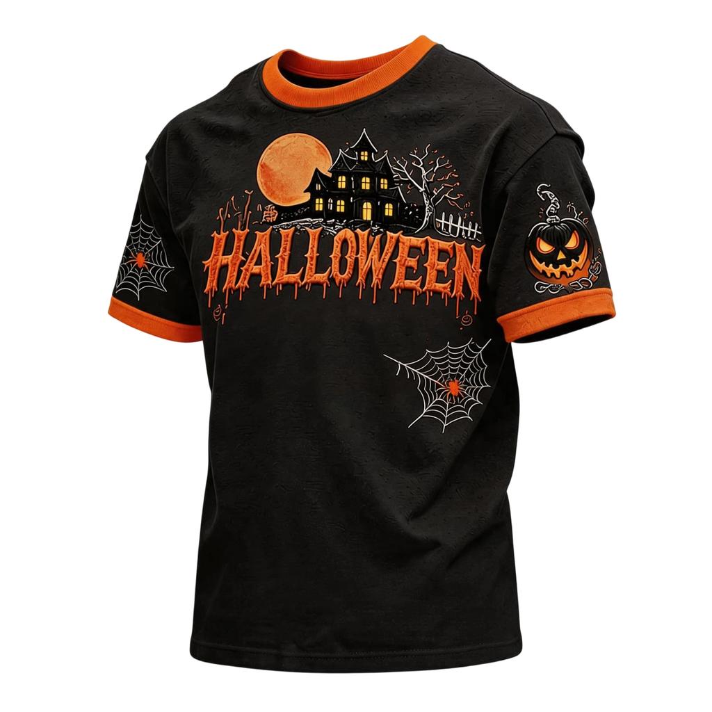 T-shirt da uomo con stampa di Halloween, girocollo, manica corta