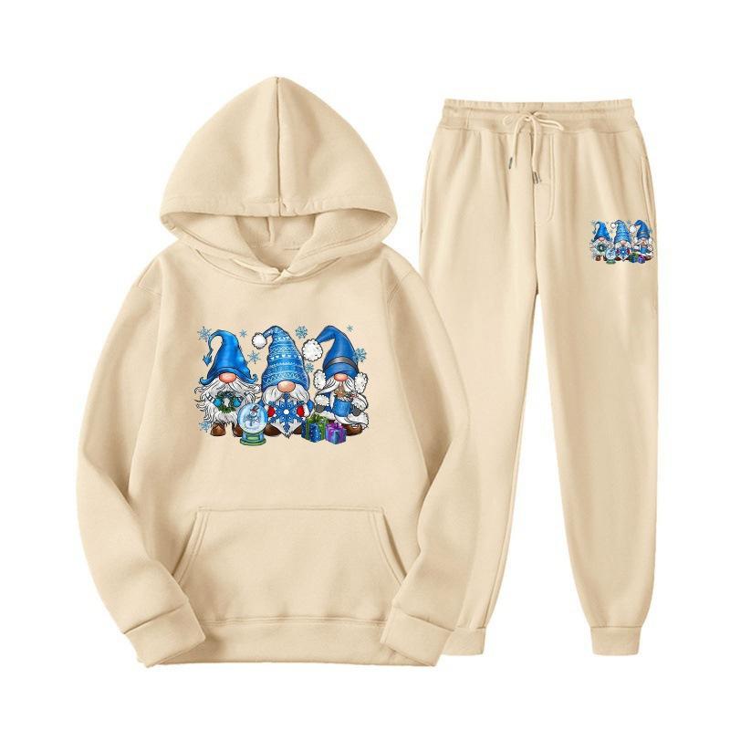 New European and American sweater sweatpants two-piece set loose casual hooded sweater set printed drawstring sweater