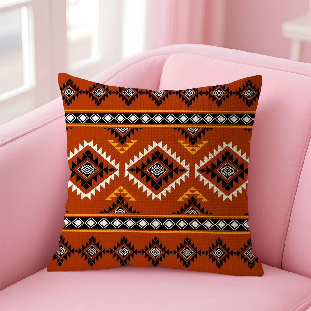 Navajo Azteca Pattern Cushion Cover Natural Linen Pillow Case DoubleSided Print Decorative Sofa Pillowcase Home Decor Gift
