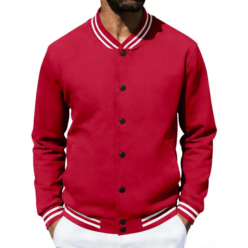 Men S Vintage Loose Fleece Stand Collar Baseball Jacket