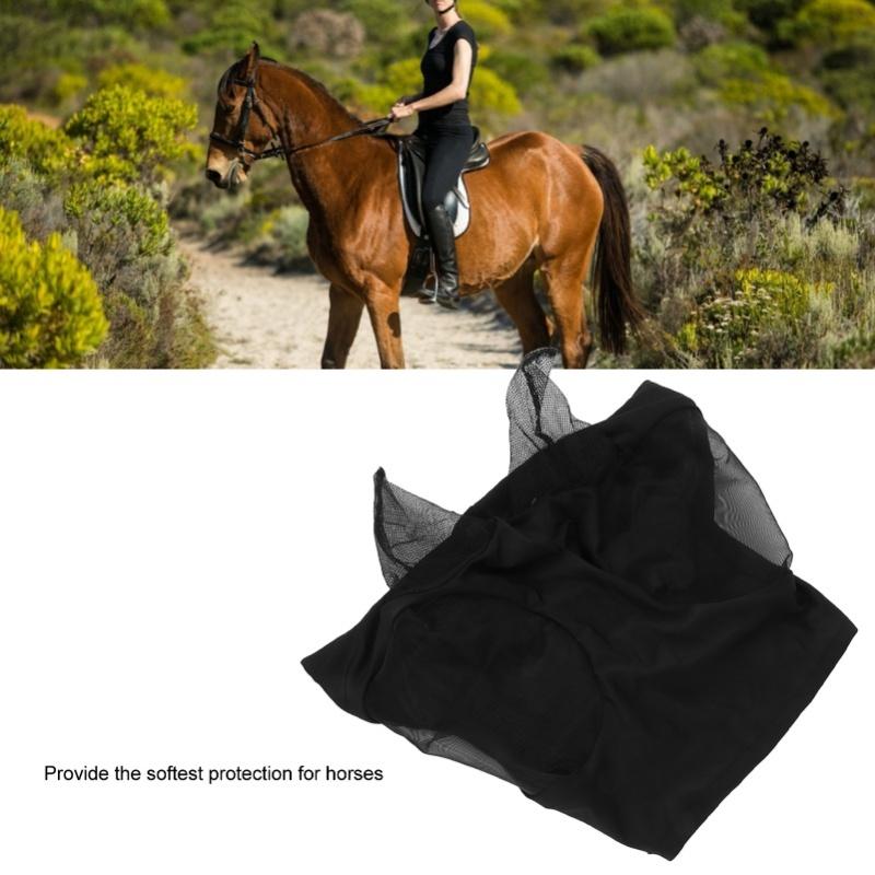 Horse Mesh Fly Mask Breathable Elastic Horse Face Mask With Ears Protection Riding Equestrian Equipment Black