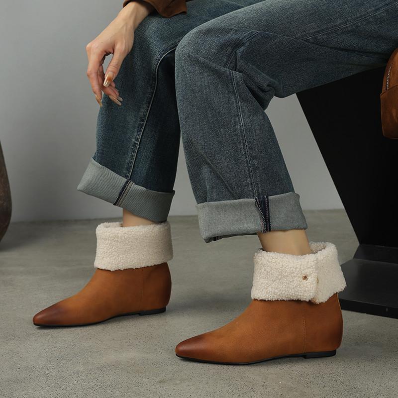Fashion 2024 Winter Women Boots Women Shoes Round Toe Chunky Heel Short Boots Ladies Wool Snow Boots Height Increasing Modern Shoes