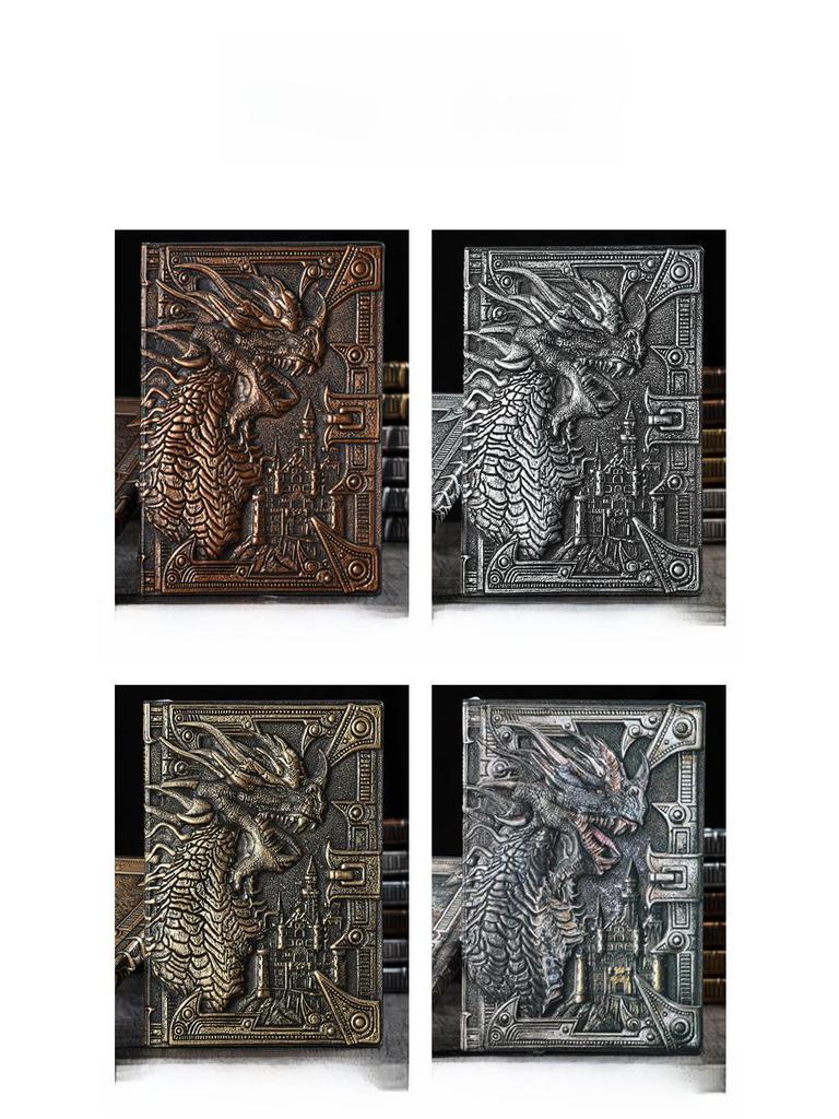 Retro Europeisk Drakrelief Metallanteckningsbok, Dinosauriedesign