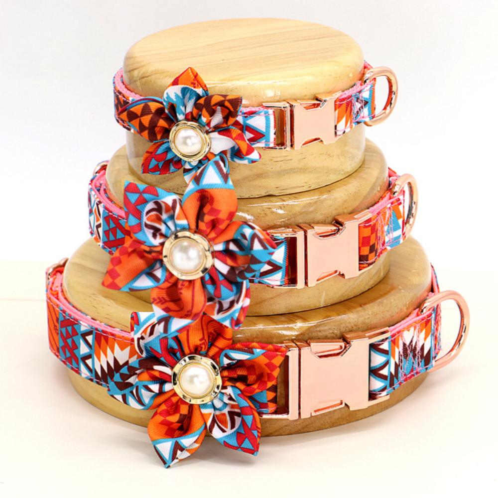 Pet Dog Ethnic Style Flower Metal Buckle Collar