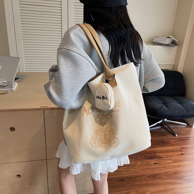 Commuter Large-capacity Japanese Cartoon Shoulder Bag Student Cloth Bag Tote Bag Niche Design Stylish and Simple Shoulder Bag