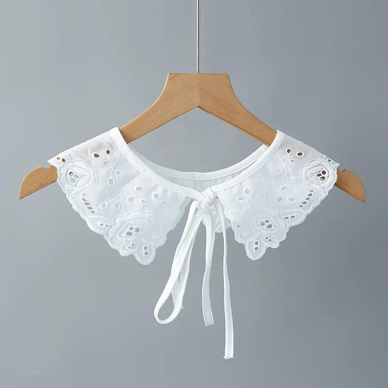 Korean Style Women Lace False Collar Detachable Collar Neckline Hollow Out Scarf Fale Collar Half Shirt Blouse Top Mini Cape