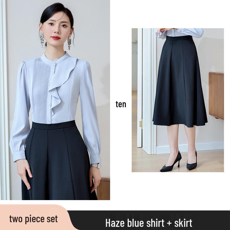 2024 Elegant White Chiffon Blouse - Women's Slimming Long Sleeve Shirt for Spring & Autumn