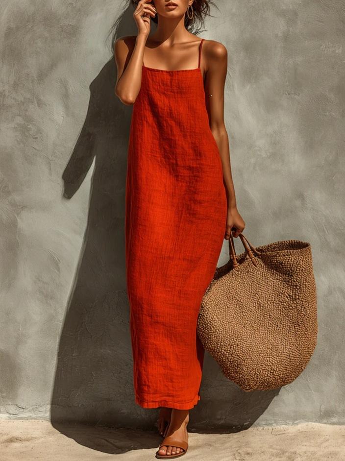 Independent Station Adjustable Shoulder Strap Square Neckline Bohemian Vacation Style Dress XS