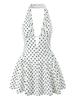 Elegant French-Inspired Backless V-Neck Halter Dress with Pleats and Wide Hem