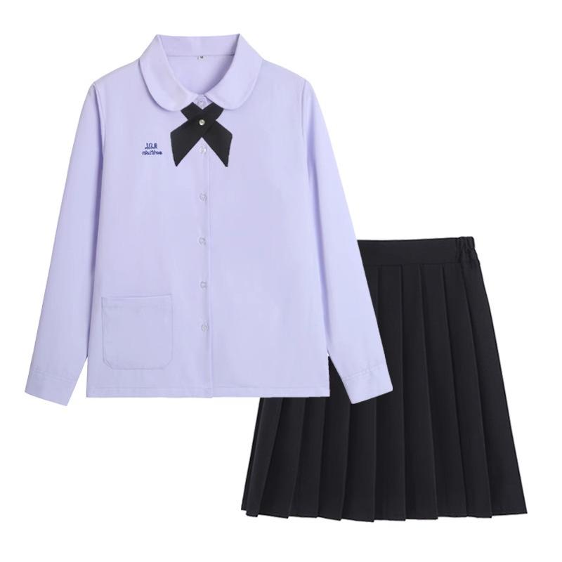 Thai Style Girls' Short/Long Sleeve School Uniform Shirt with Embroidered Badge for JK High School Students