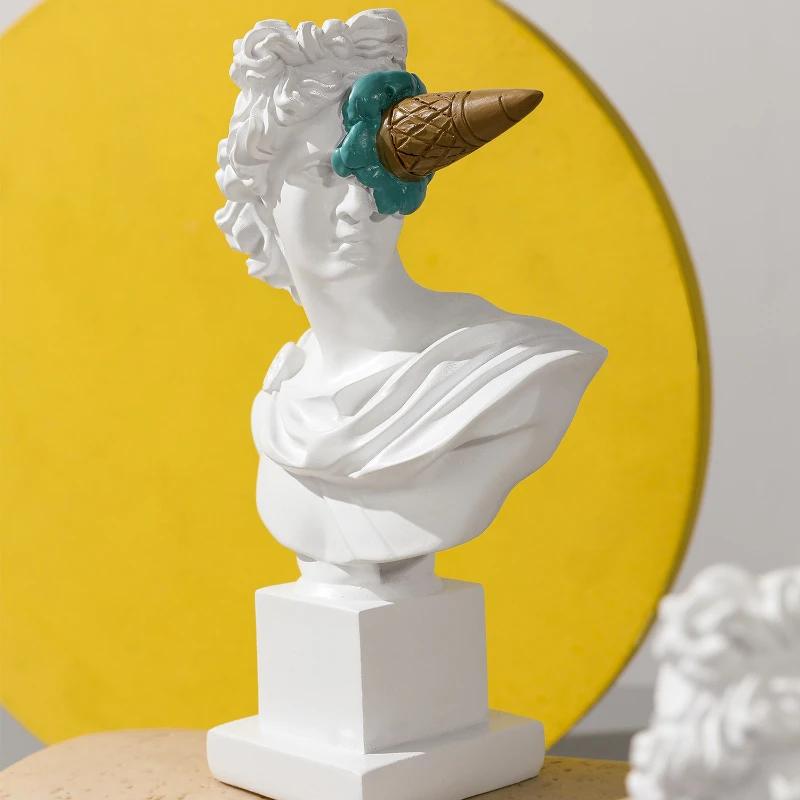 16.5cm Apollo Sculpture  Abstract Greek God Character Statue White Resin Creative Ice Cream Home Office Desk Decor Art Ornament
