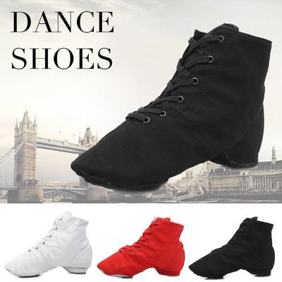 Sapatos de dança de balé de lona femininos Botas de jazz rasas para ambientes internos