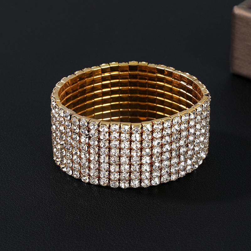 Fashion Jewelry Super Flash Multi-Row Diamond Bracelet Full Diamond Elastic Bracelet Bridal Rhinestone Bracelet
