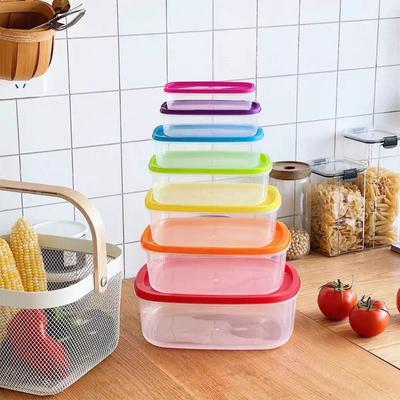 7Pcs Rectangular Food Storage Bowl Rainbow with Lids Freshing Box Food Preservation Plastic Sealed Food Container