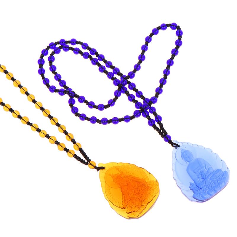 Blue White Gold And Yellow Crystal Carved Buddha Bodhisattva Pendant Necklace Jewelry Charm Aura Amulet Gift For Men Women