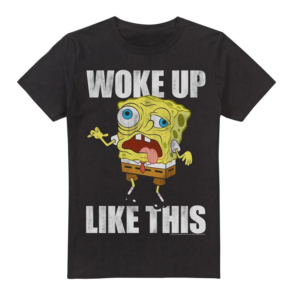 Spongebob Woke Up Like This Meme 100% Cotton T-shirt Mens Tees Top S-2XL, Black S
