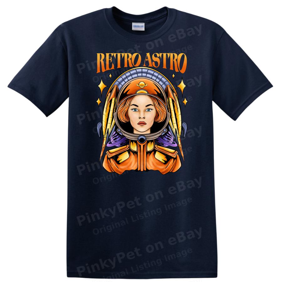 Retro Astronaut Women T Shirt Vintage Spacewoman Graphic Tee for Cool Fans