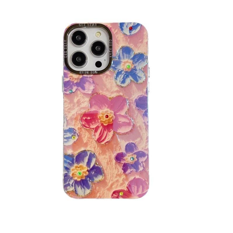 Rhinestone Rainbow Flower Phone Case With Bracelet For Samsung S25 Ultra Iphone 16 Pro Max