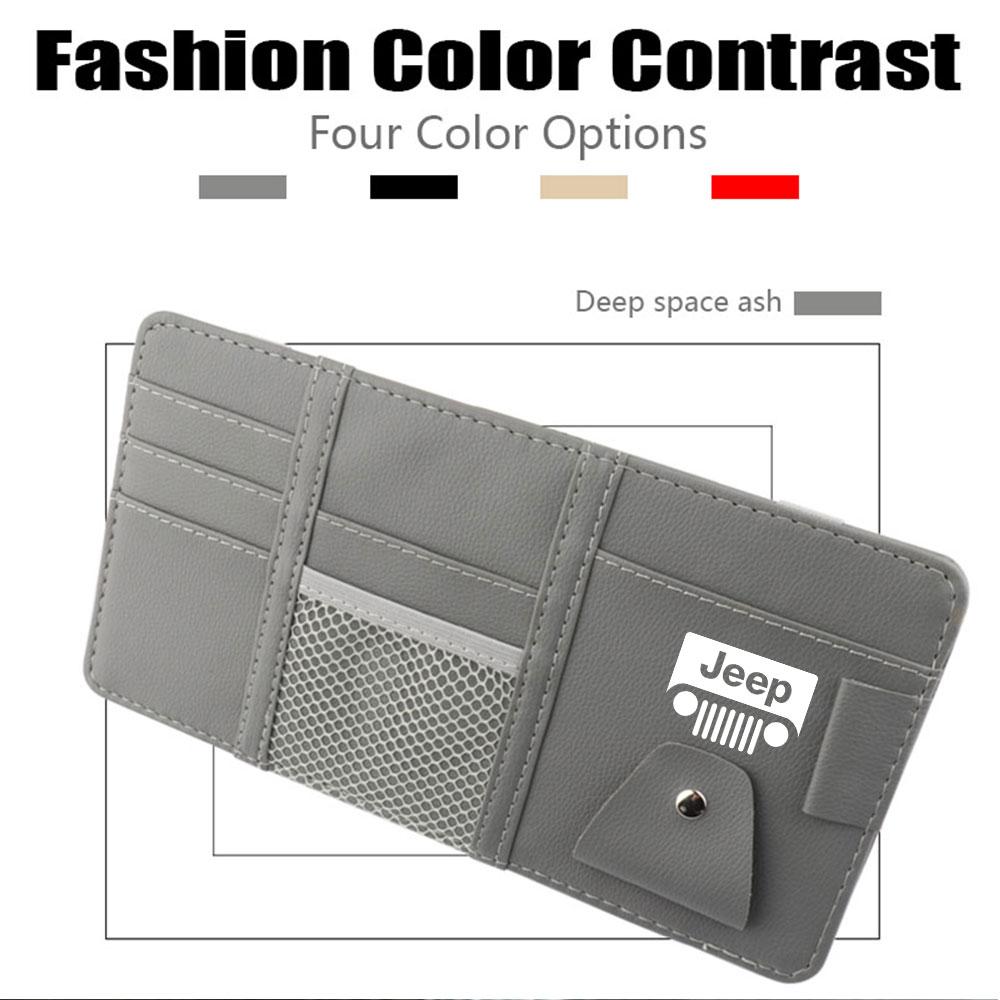 Car Sun Visor Storage Bag Glasses Clip Sunglasses Card Key Phone Holder For JEEP Grand Cherokee Renegade Compass Wrangler Trail AKV1