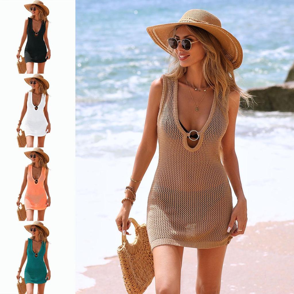 2025 Women's Plus Size Ribbed V-neck Strappy Knit Dress - Casual and Stylish