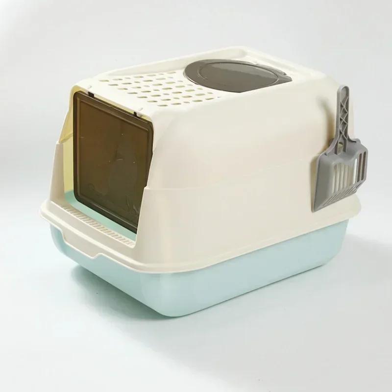 

Foldable Extra Large Cat Litter Box - Fully Enclosed Cat Toilet Litter Pan Anti-Splash Dog Toilet Pet Bedpans with Litter Scoop 52x36x34CM синій