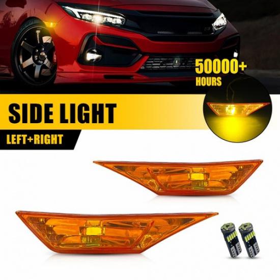 2PCS Front Bumper Reflector Side Marker Light Assembly For 2016-2021 Honda Civic