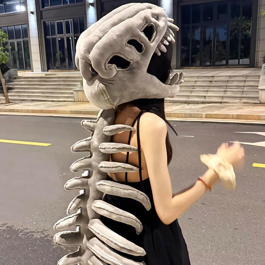 Douyin Viral Luhan Style Dinosaur Skeleton Cosplay Costume with Mask and Plush Doll