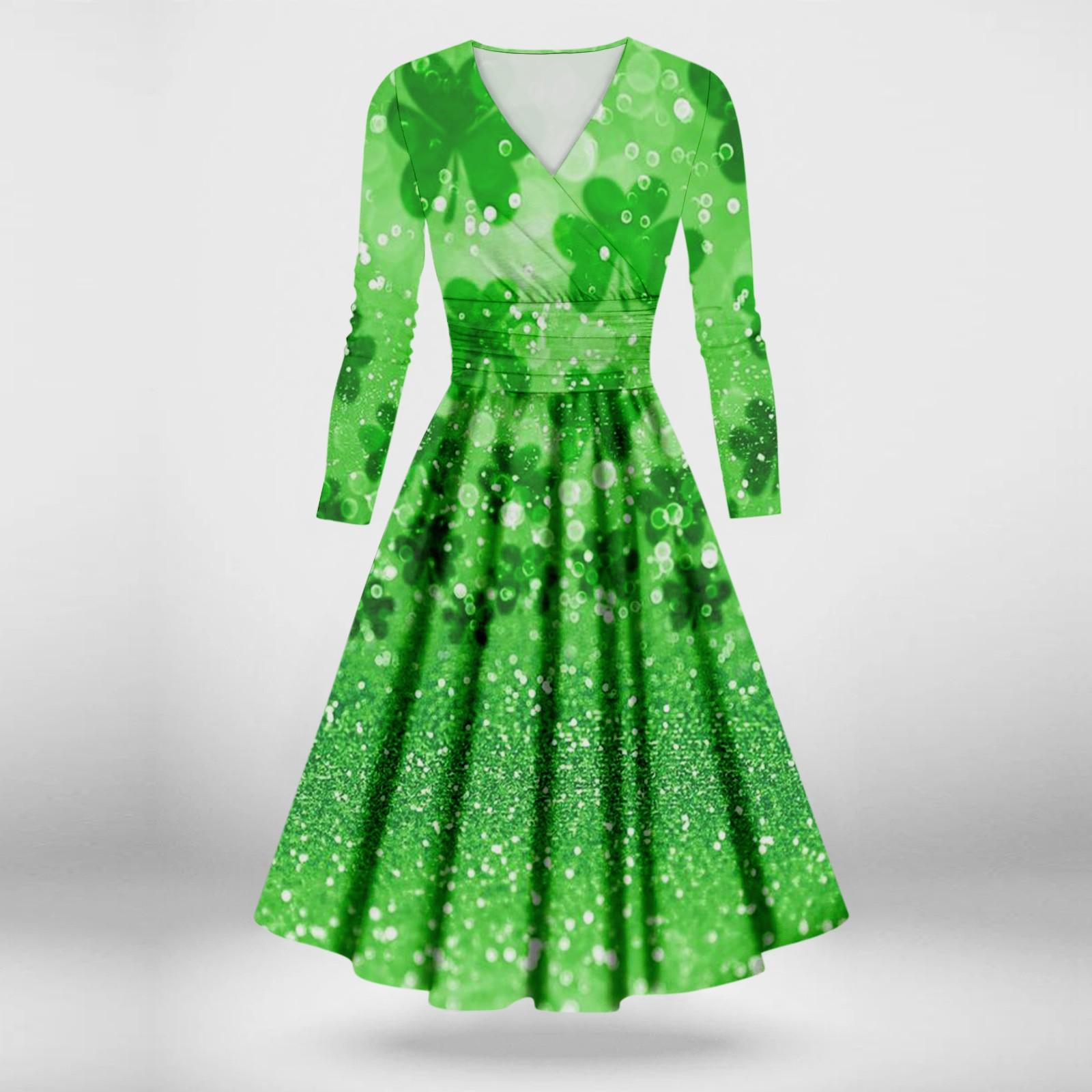 

Женская мода повседневная St. Сексуальное платье с принтом «День Патрика» с длинными рукавами и V-образным вырезом XXXL