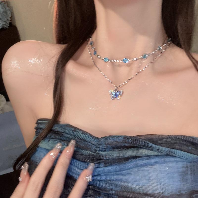 

Summer Cool Wind Diamond Shell Butterfly Pendant Necklace Light Luxury Advanced Sense Sweet Clavicle Chain Design Sense Niche