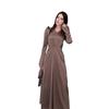 Elegant Retro V-neck Age-reducing Bubble Sleeve Long Lace-up Waist Long Sleeve Dress