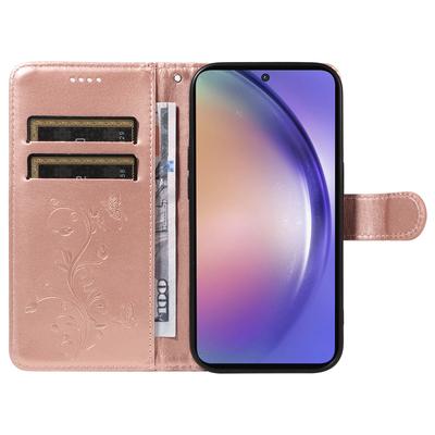 For Samsung Galaxy A55 5G PU Leather Cases Flower Pattern Wallet Stand Phone Cover with Strap