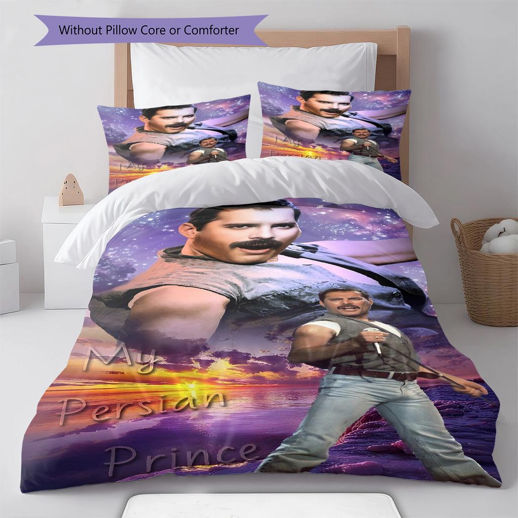 Queen Freddie Mercury Muster Bettwäsche, Steppbett Set Bettbezug Kissenbezug Zuhause Geburtstagsgeschenk (1 Bettbezug + 2 Kissenbezüge, ohne Füllung)