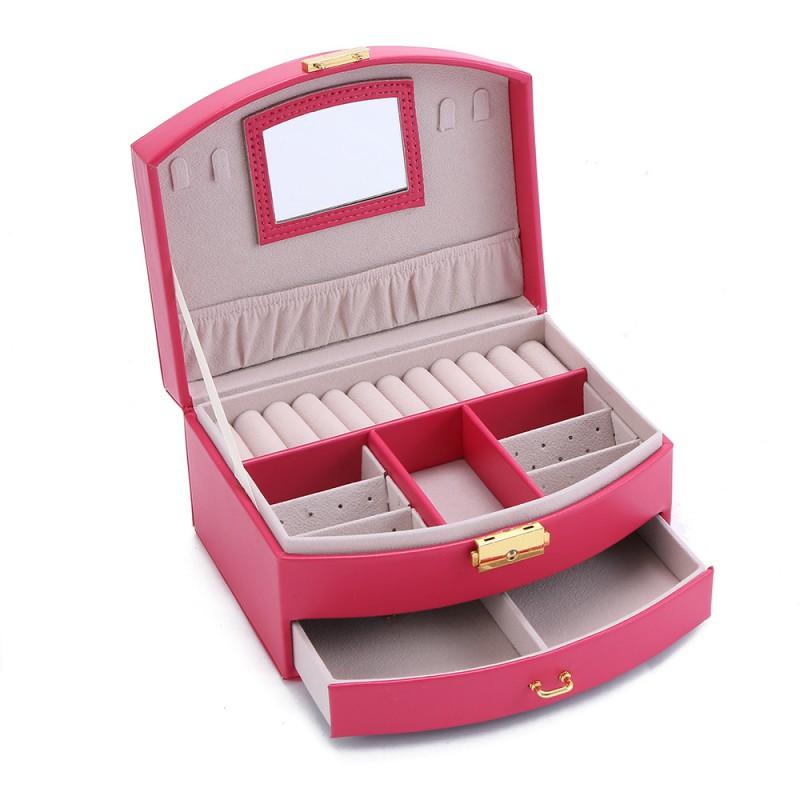 Portable Jewelry Organizer Box With Handle - Modern Minimalist Leather Storage Case Earrings Rings Necklaces 20x16x10.5cm