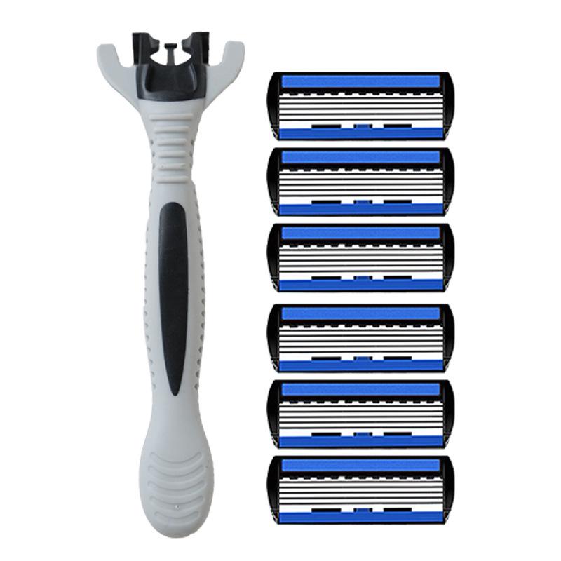 Men s Six-Layer Manual Razor for Underarm and Leg Hair with Replaceable Blade