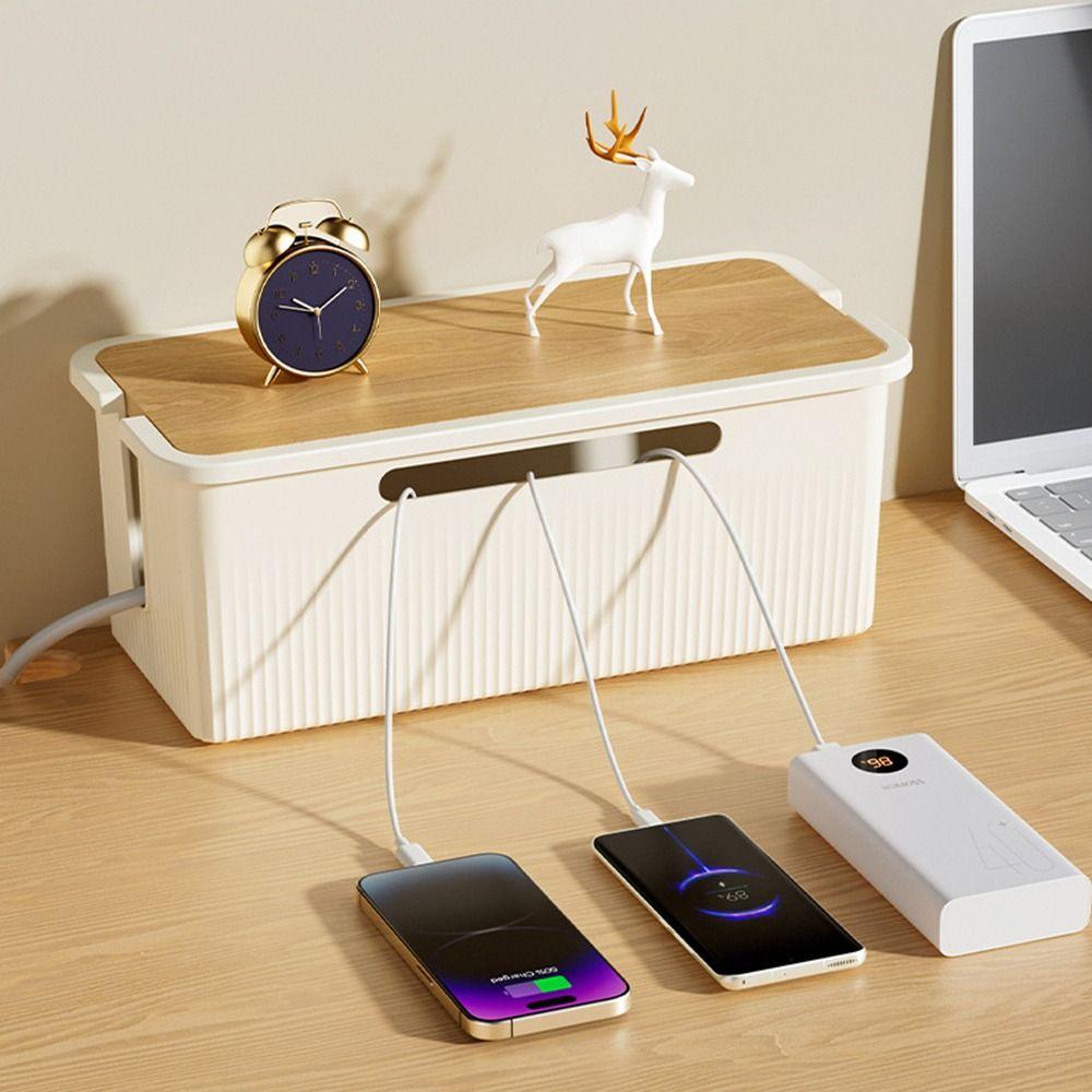 Multi-Functional Power Strip Storage Box With Lid Power Strip Organizer Office Desk