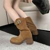 Fashion New Autumn Winter Cow Suede Women Boot Fashion Platform Boots for Women Chunky Heel Mid-calf Boots Ladies Shoes Western Boots