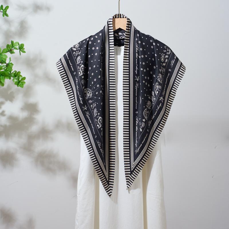 Summer Atmosphere Wearing Belt Waist Seal Twill Silk Simulation Silk Cool Triangle Scarf Cashew Print Women's Silk Scarf