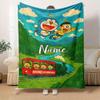 Doraemon And Nobita Flying Over Mountain Scenery Blanket Soft And Cozy Custom Name Gift For All Holidays Home Decor Office Nap Outdoor Holiday Gift