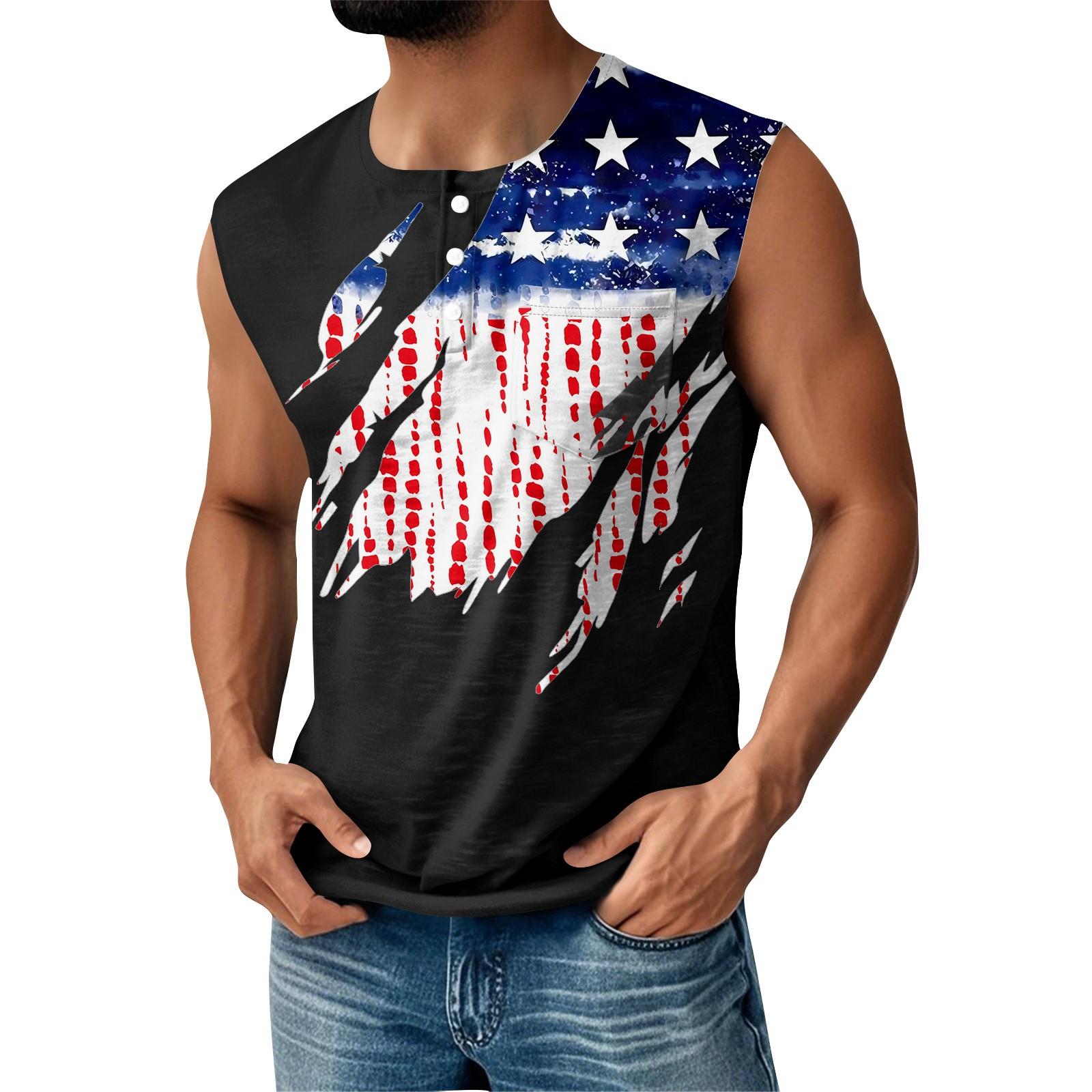 

Мужская летняя майка без рукавов с принтом ко Дню независимости, спортивная, на пуговицах, с карманом M