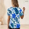 Women Plus Size U Neck Short Sleeve White Black Tropical Leaf Printed T Shirt