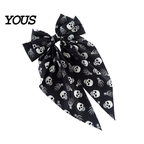 Pumpkin Hair Clip Halloween Bow Spring Clips for Women, Skeleton Ghost Hand Printed Festive Accessory Fabric Barrettes, Cute Horror Accessories