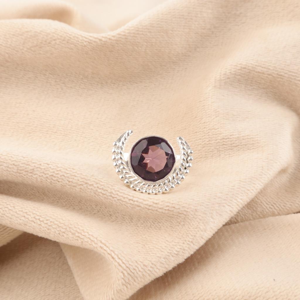 Gemma Ametista Argento Sterling 925 Gioiello Fatto a Mano Pietra Portafortuna di Febbraio Anello RR-48-7