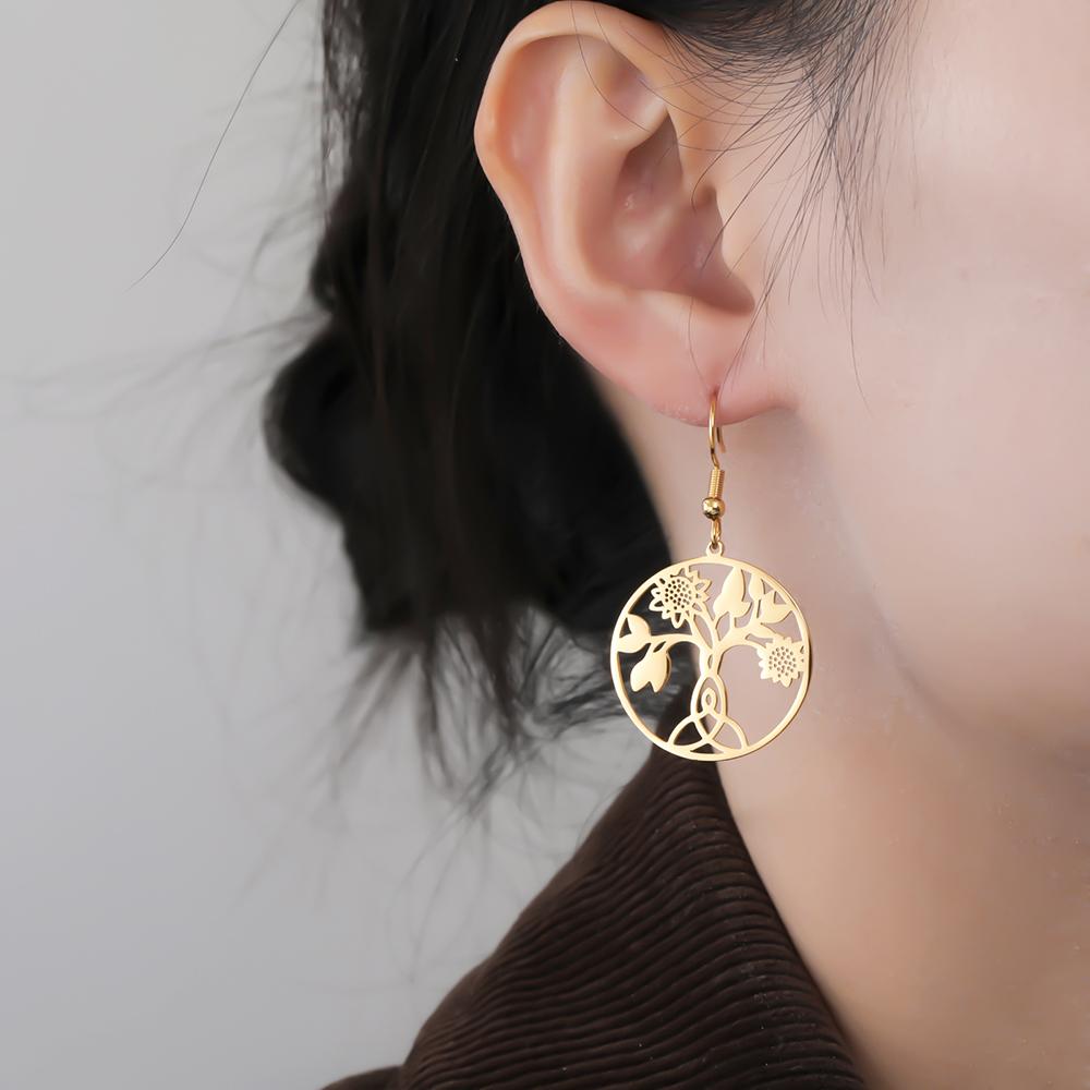Dawapara Celtics Motherhood Knot Sunflower Women Earrings Triquetra Irish Knot Protection Amulet Stainless Steel Jewelry